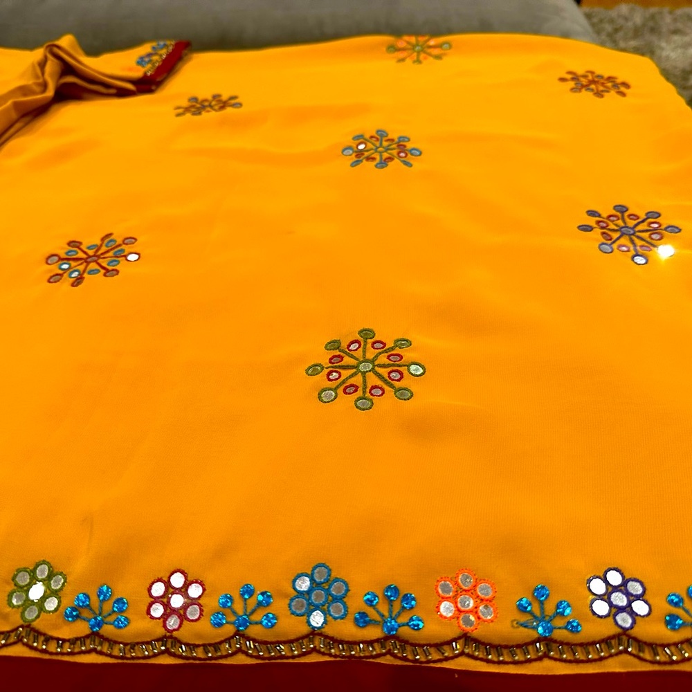Beautiful handwork mustard yellow sari